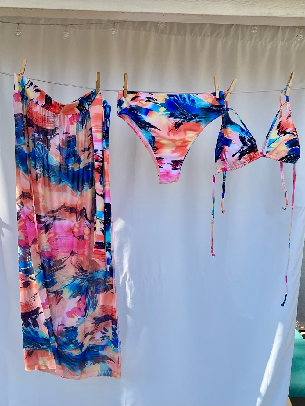 Vibrant Tropical Print Bikini Set with Cover-Up